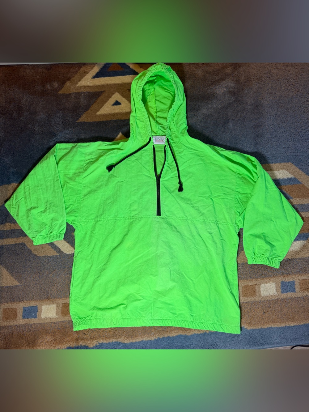 Women's Neon Green Hooded Anorak Pullover Jacket